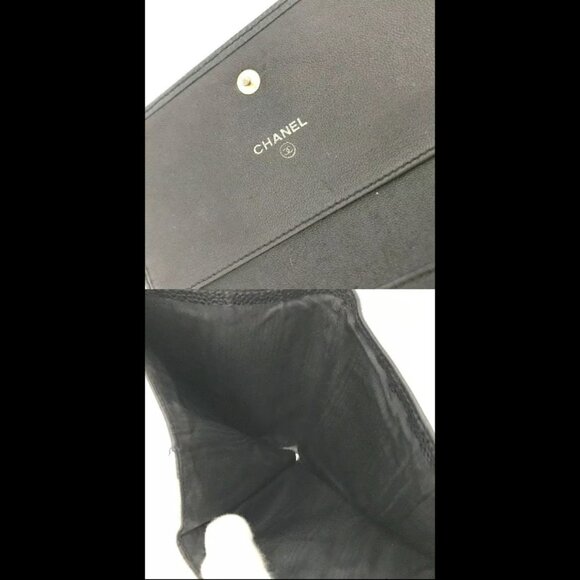 AUTHENTIC CHANEL BLACK CC LOGO GRAINED CALF SKIN TRIFOLD WALLET - Picture 6 of 8
